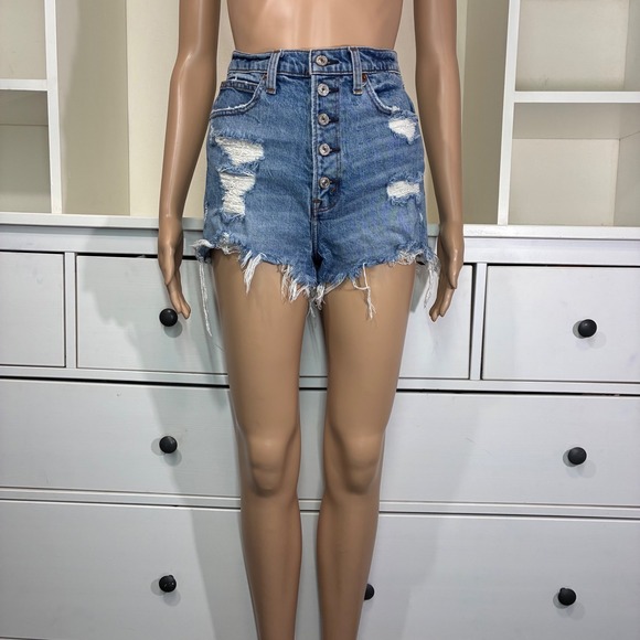 Abercrombie & Fitch Pants - Abercrombie & Fitch Ultra High Rise Mom Shorts Distressed Button Fly Blue 25 0